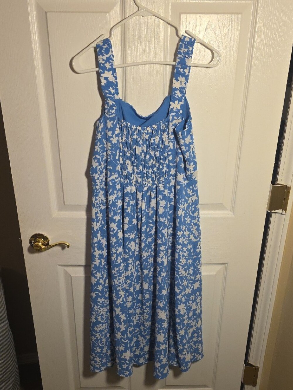 Blue Floral Midi Dress with White Blossom Pattern - Picture 2 of 2